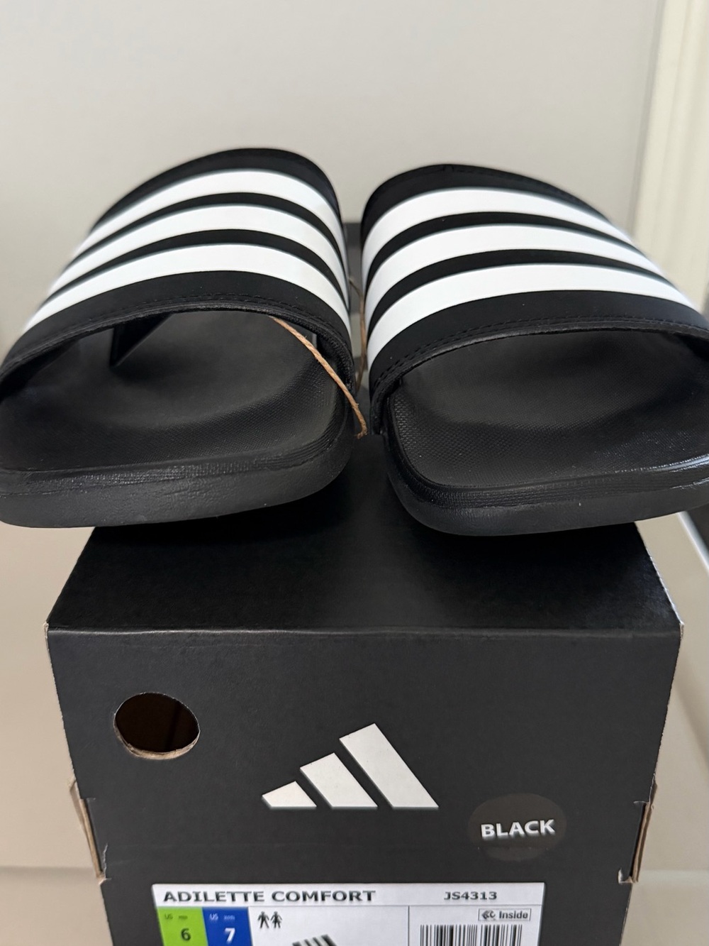 adidas Black & White Striped Slide Sandals - unisex